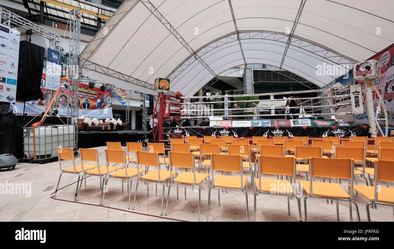 Muay Thai Muay Thai Art of Eight Limbs Four Points Combat Sport Professional Boxing Ring Outdoor Set Up Pattaya Chonburi Thailand Stock Photo