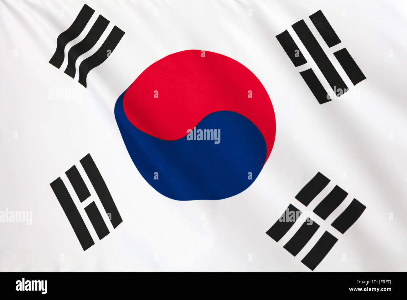 South Korean flag. Korean flag flying in the wind. Stock Photo