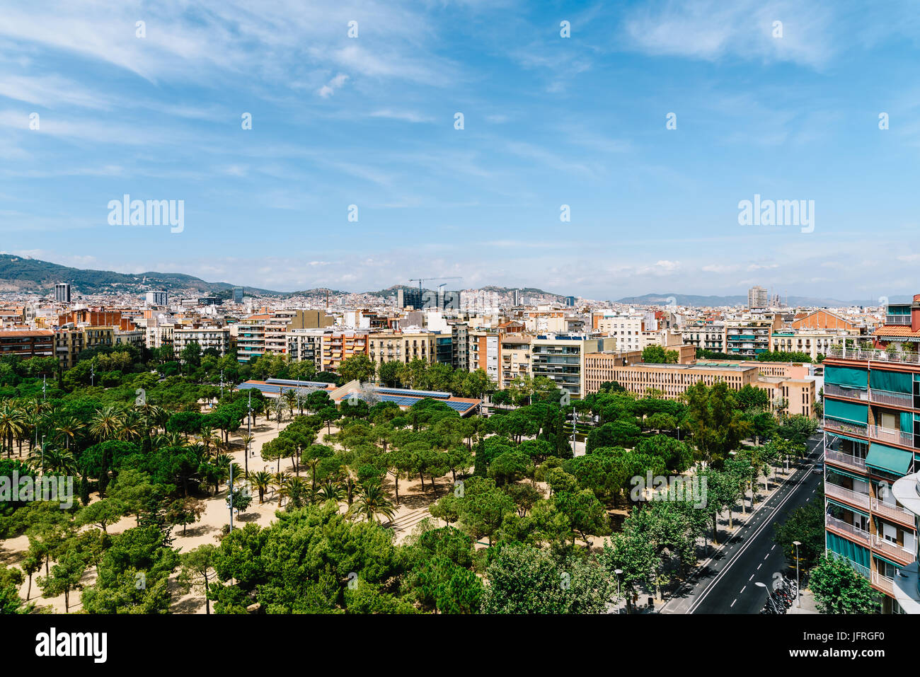 Aerial Panoramic View Of Downtown Barcelona City In Spain Stock Photo ...