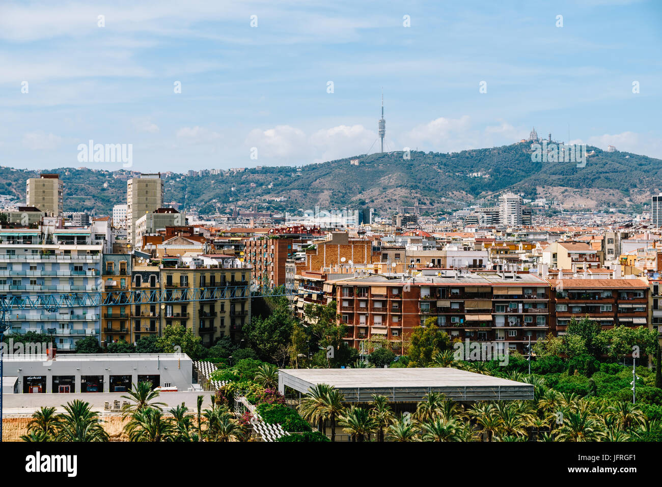 Aerial Panoramic View Of Downtown Barcelona City In Spain Stock Photo ...
