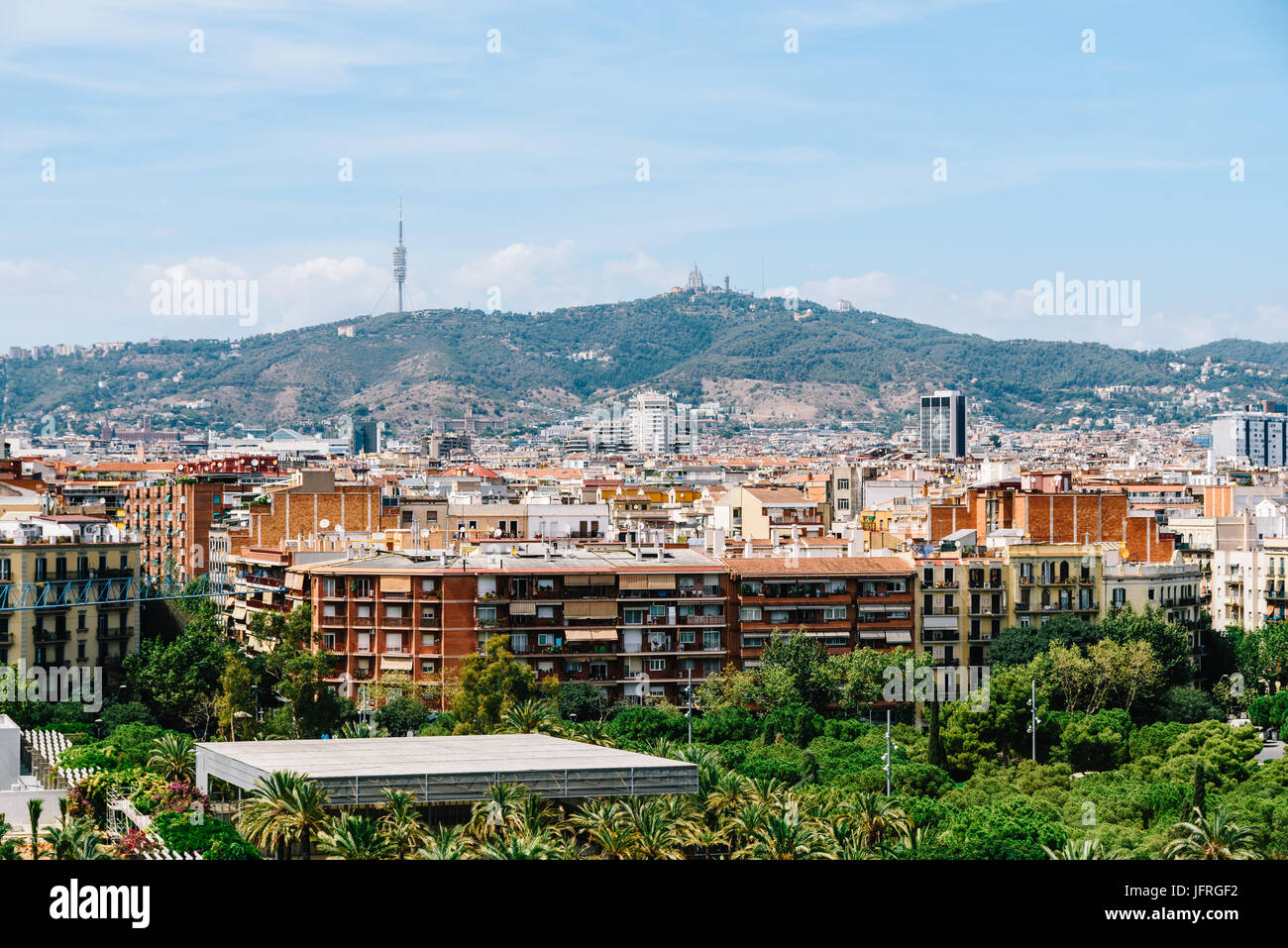 Aerial Panoramic View Of Downtown Barcelona City In Spain Stock Photo ...