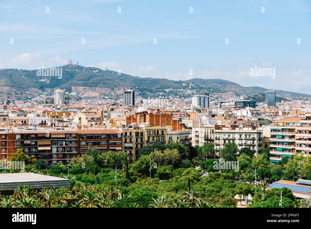 Aerial Panoramic View Of Downtown Barcelona City In Spain Stock Photo ...