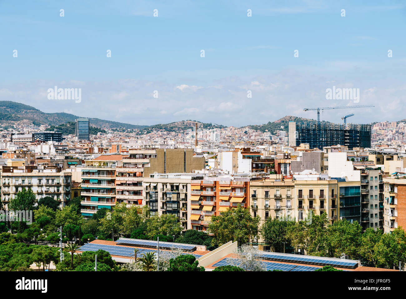 Aerial Panoramic View Of Downtown Barcelona City In Spain Stock Photo ...