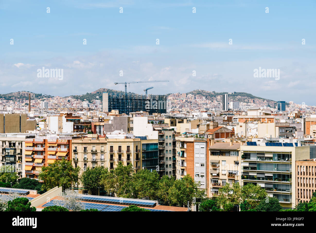 Aerial Panoramic View Of Downtown Barcelona City In Spain Stock Photo ...