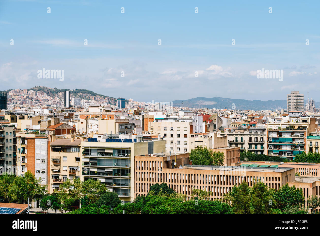 Aerial Panoramic View Of Downtown Barcelona City In Spain Stock Photo ...