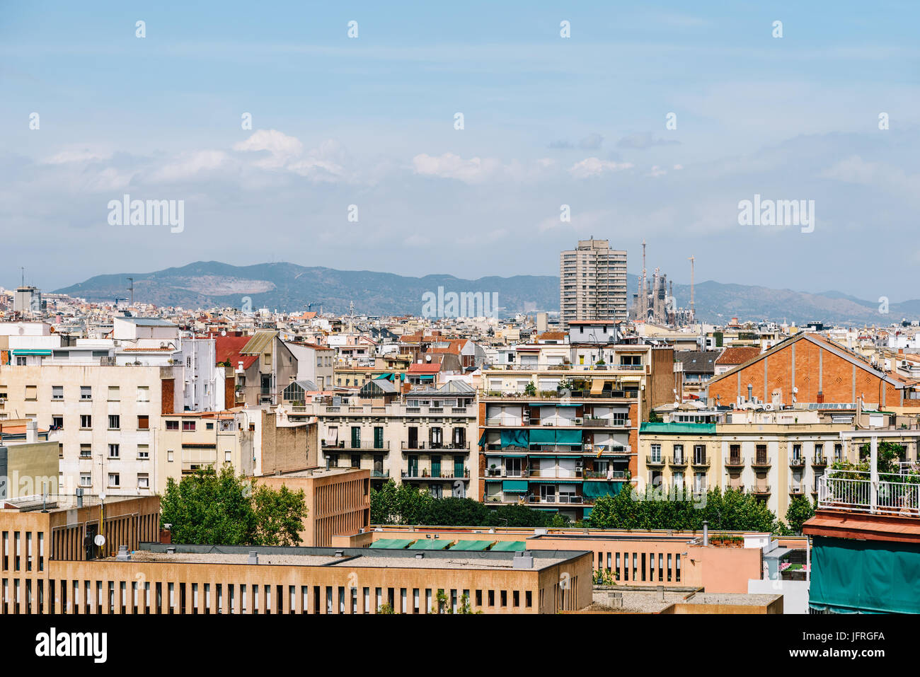Aerial Panoramic View Of Downtown Barcelona City In Spain Stock Photo ...