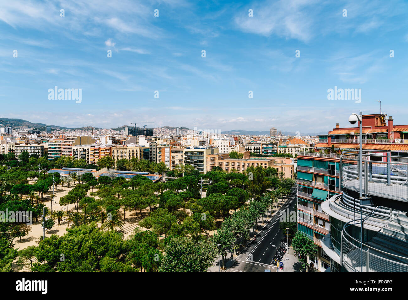Aerial Panoramic View Of Downtown Barcelona City In Spain Stock Photo ...