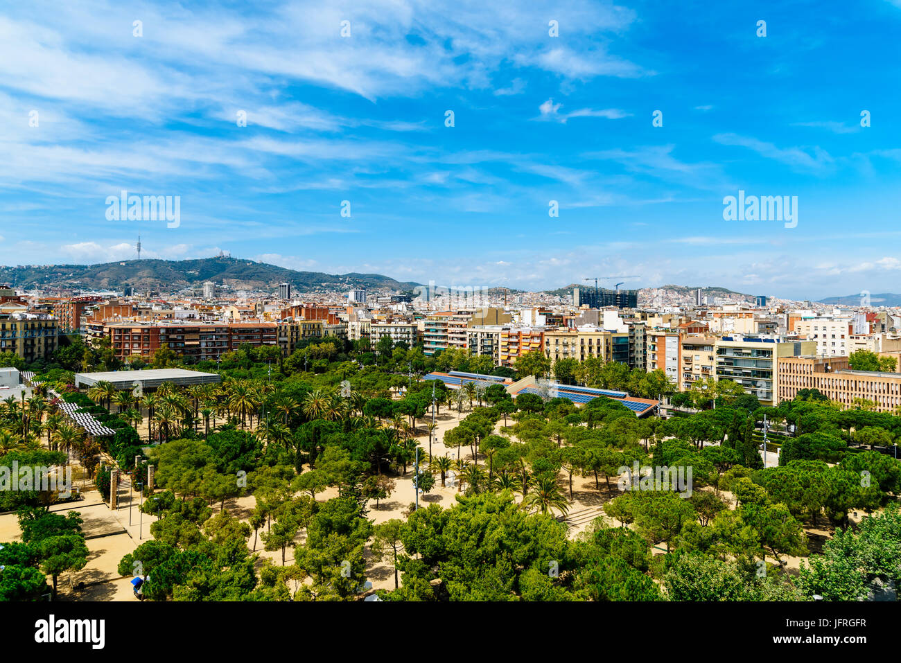 Aerial Panoramic View Of Downtown Barcelona City In Spain Stock Photo ...