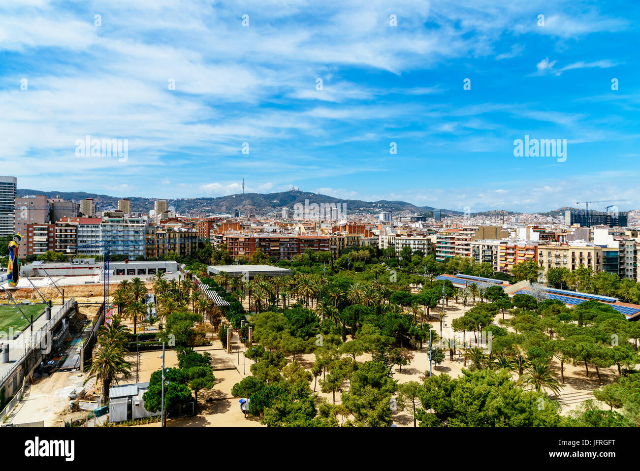 Aerial Panoramic View Of Downtown Barcelona City In Spain Stock Photo ...