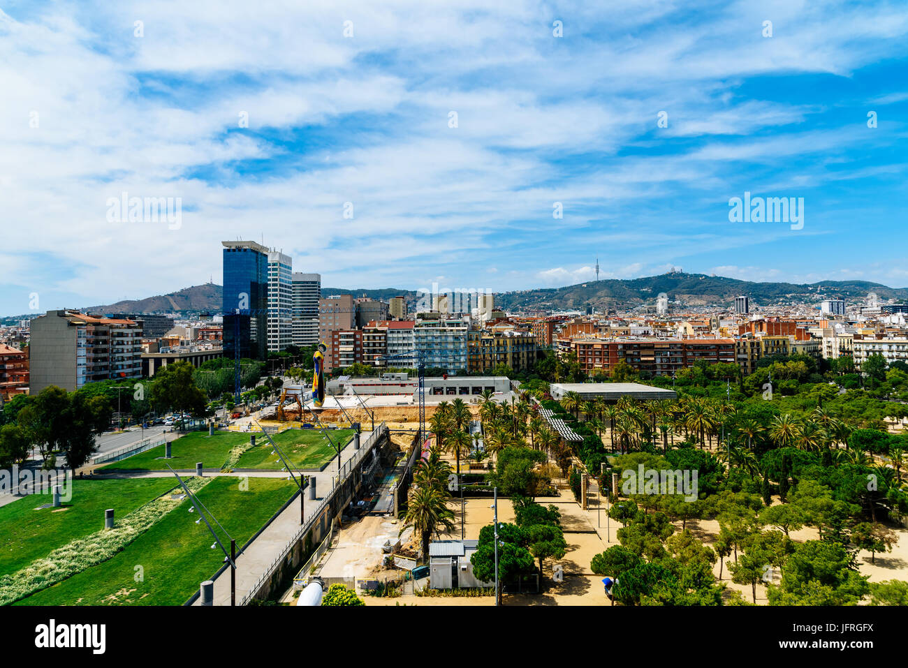 Aerial Panoramic View Of Downtown Barcelona City In Spain Stock Photo ...