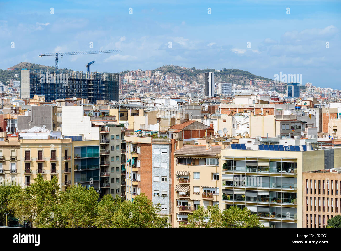 Aerial Panoramic View Of Downtown Barcelona City In Spain Stock Photo ...