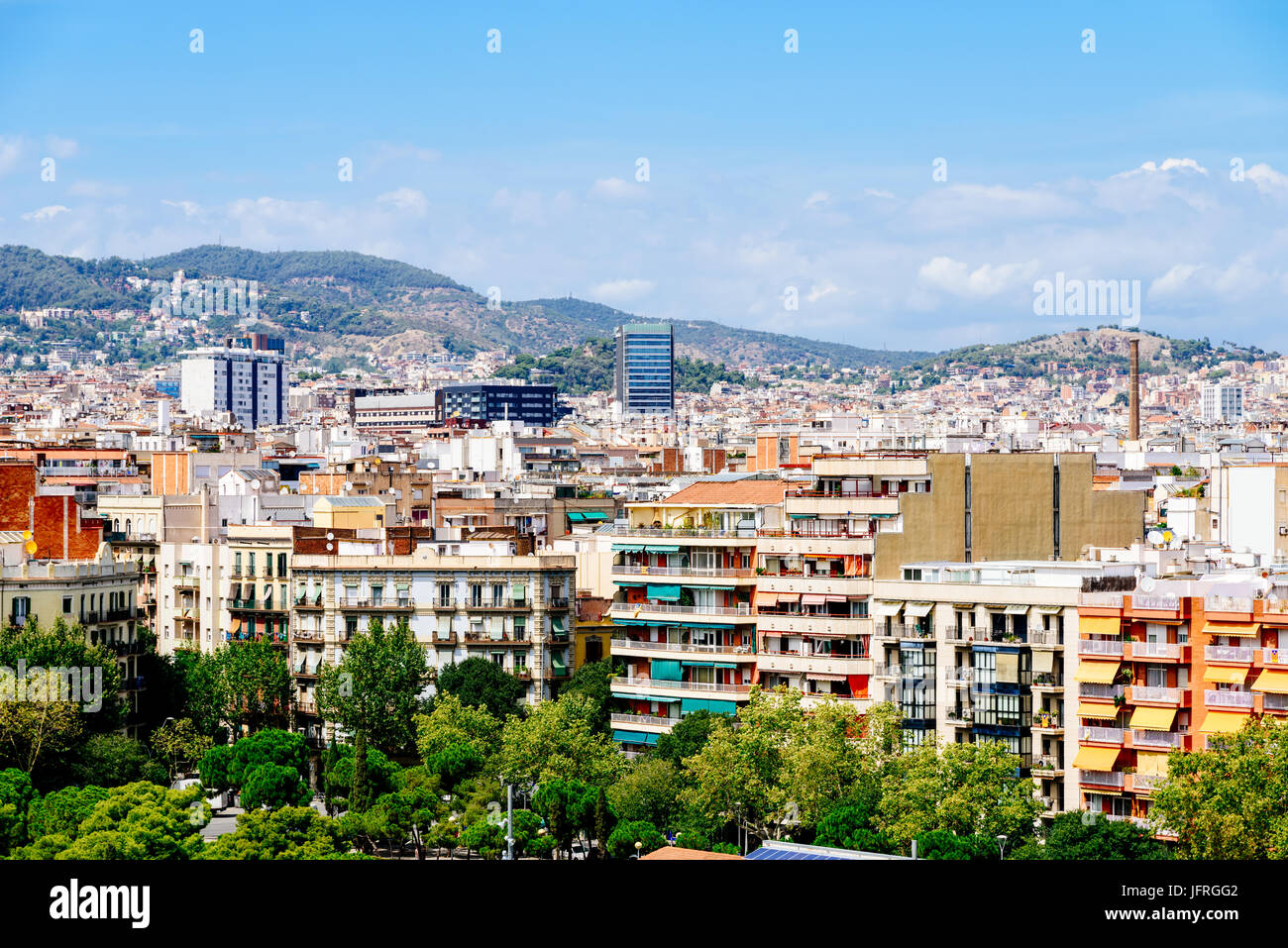 Aerial Panoramic View Of Downtown Barcelona City In Spain Stock Photo ...
