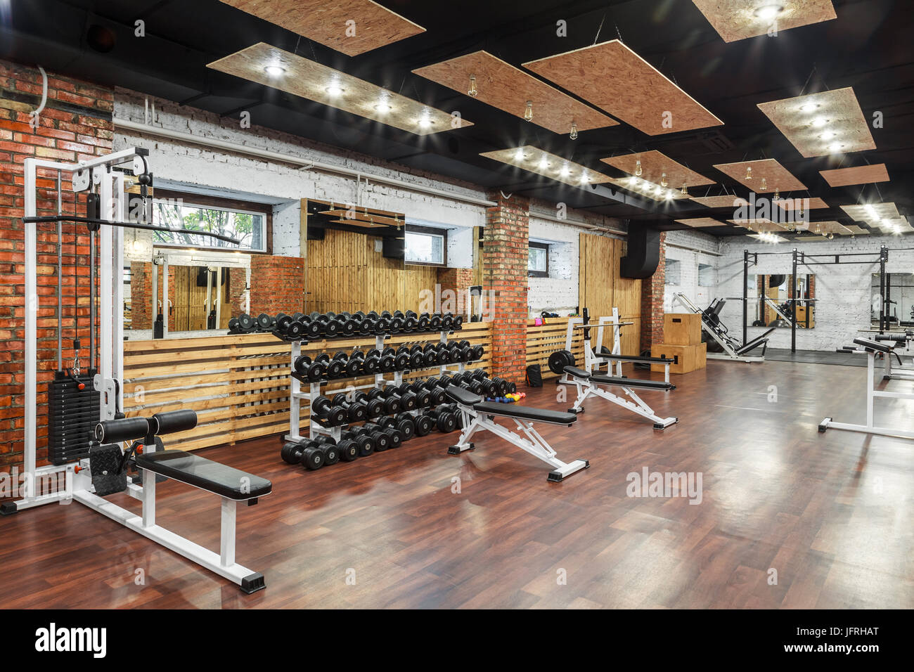Interior of a gym with equipment at underground style Stock Photo