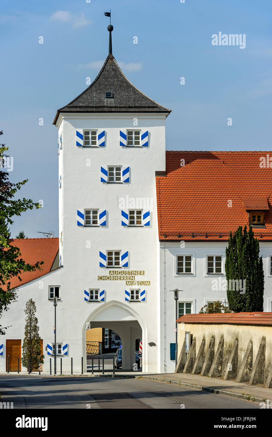 Lower gate tower, Schneiderturm with Augustiner Chorherren Museum, Markt Indersdorf, Upper Bavaria, Bavaria, Germany Stock Photo