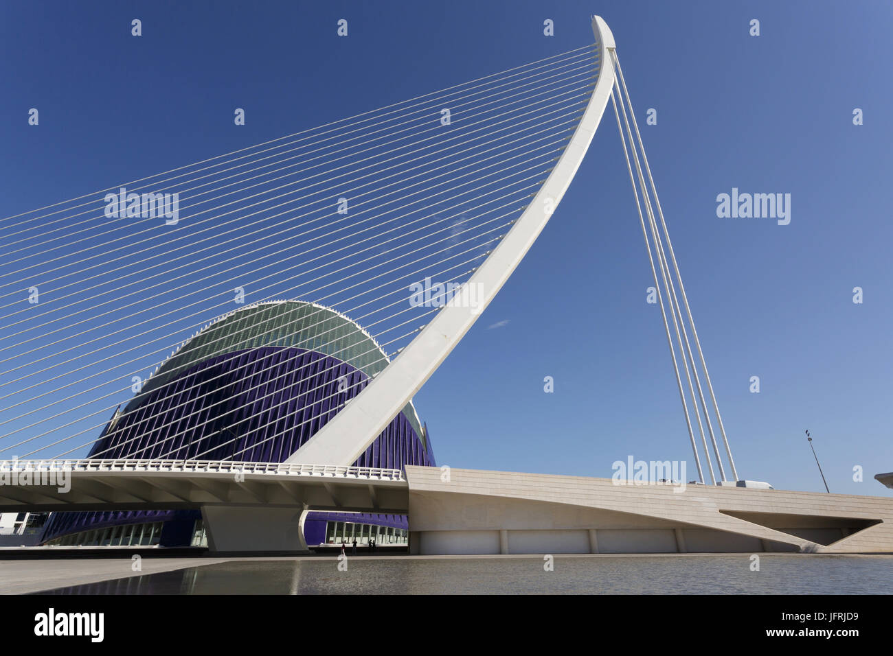 Bridge Puente de l'Assut de l'Or and Agora, City of arts, Valencia, Spain. Stock Photo