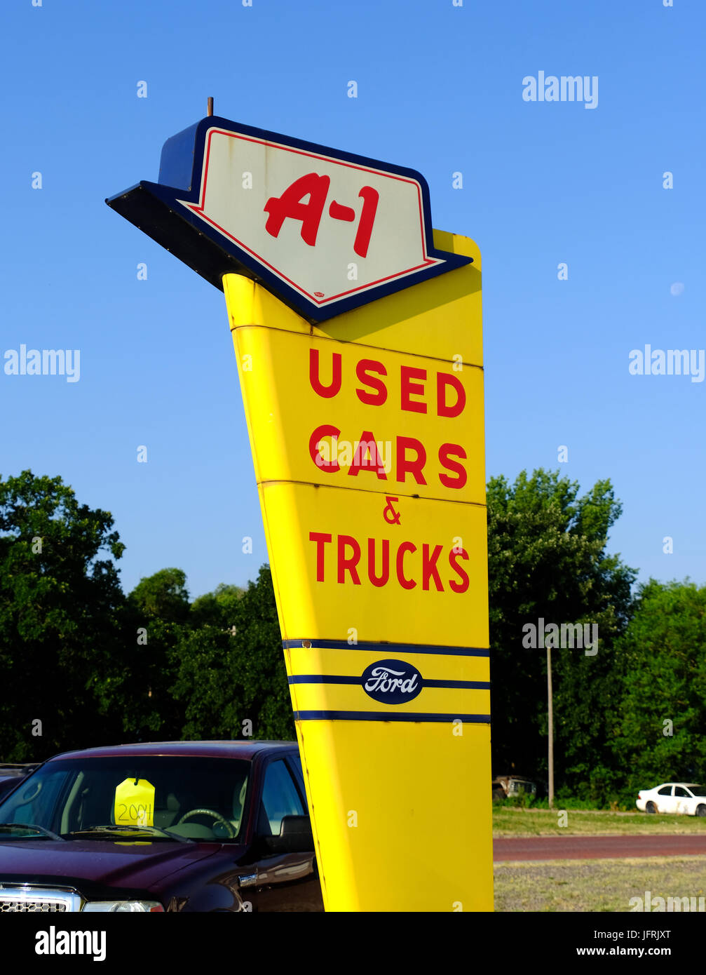 Vintage advertising sign in rural Kansas, USA along the roadside. Stock Photo