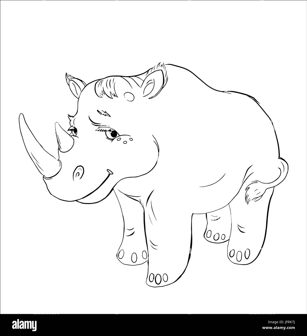 Rhinoceros. Black and white contour for coloring Stock Vector