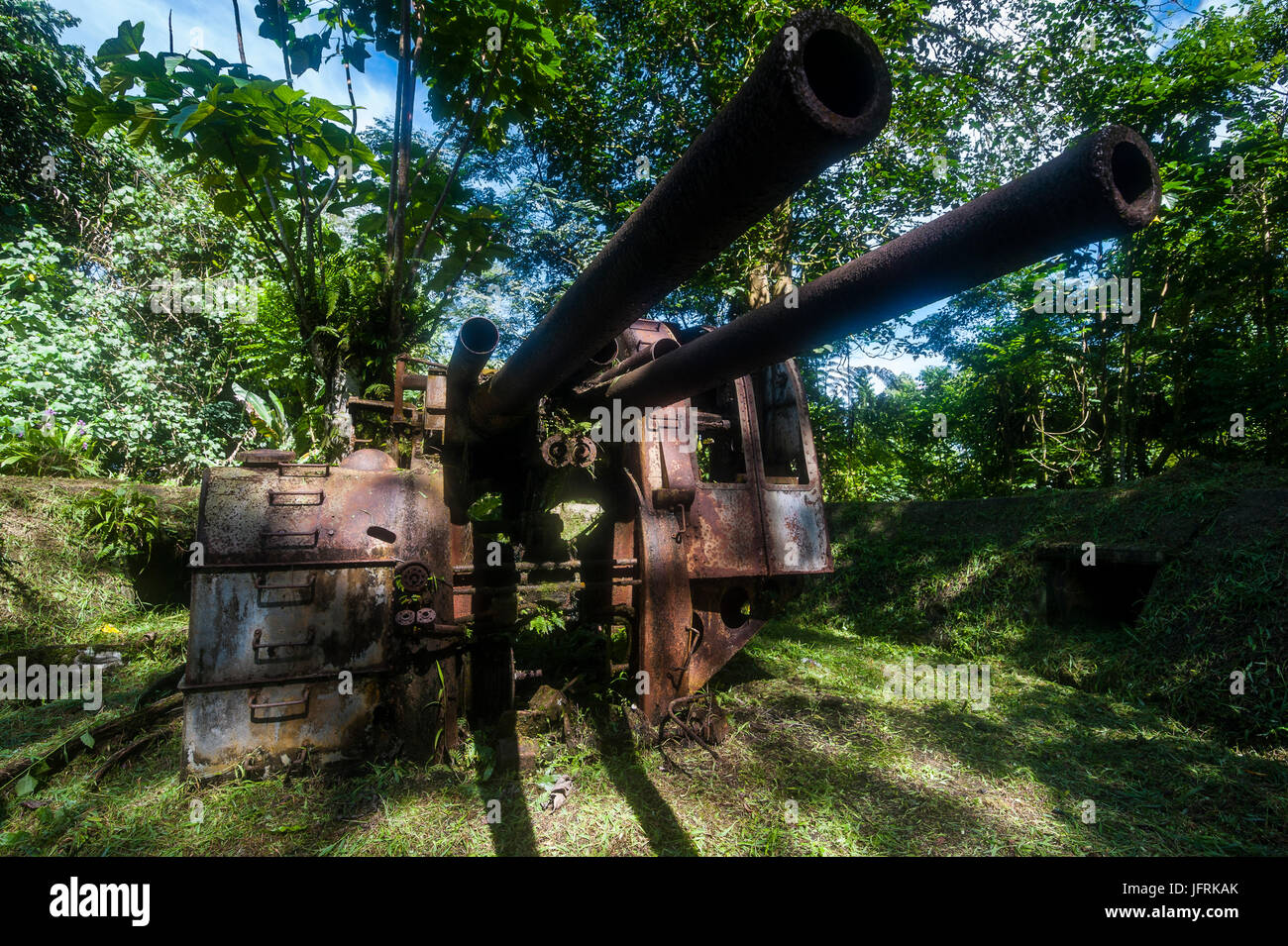 Old second world war cannons in the island of Pohnpei, Micronesia, Central Pacific Stock Photo