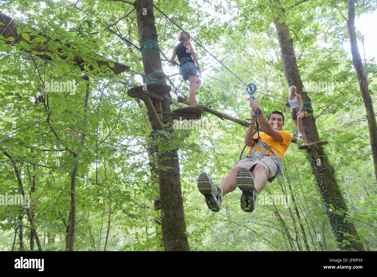 zip line experience in the forest Stock Photo Alamy