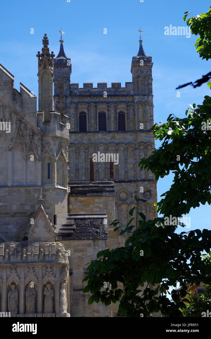 Norman Tower, North. Exeter's St Peter's Cathedral. Devon, UK. July