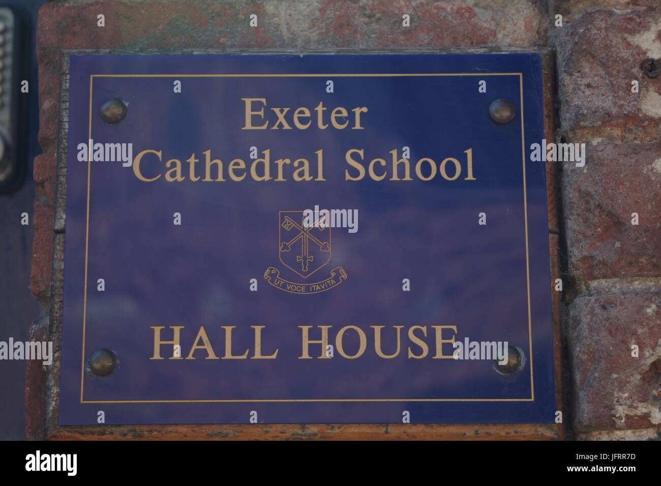 Exeter Cathedral School Hall House Sign. Devon, UK. July, 2017 Stock