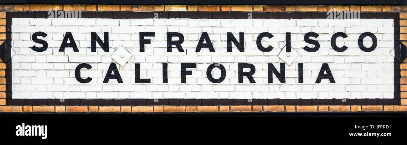 Vintage Tiled Sign At A Railway Station In San Francisco California Stock Photo