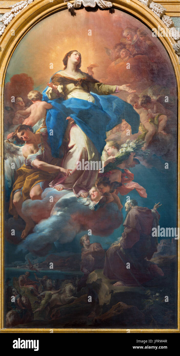 TURIN, ITALY - MARCH 16, 2017: The painting of Virgin Mary with prophet Elijah in church Chiesa della Madonna del Carmine by Giuseppe Turinetti di Pri Stock Photo