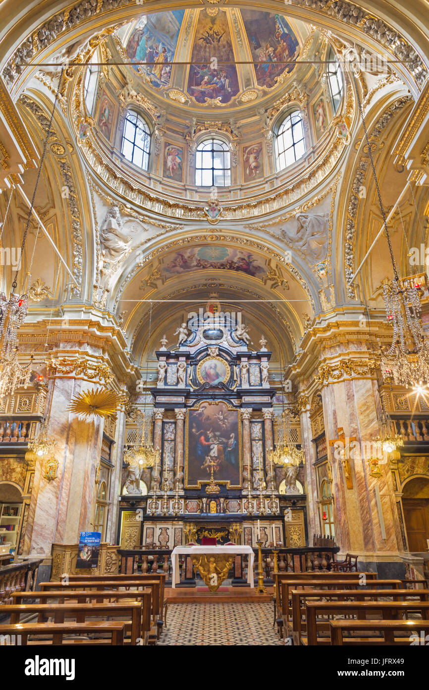 TURIN, ITALY - MARCH 13, 2017: The noe - baroque cupola and presbytery in church Chiesa di San Giuseppe. Stock Photo