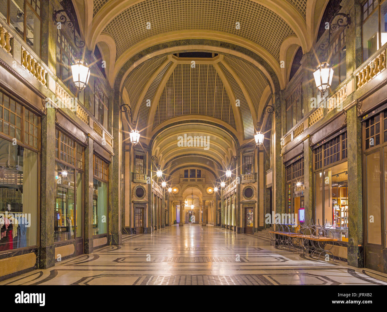 Turin - The shopping gallery at night. Stock Photo