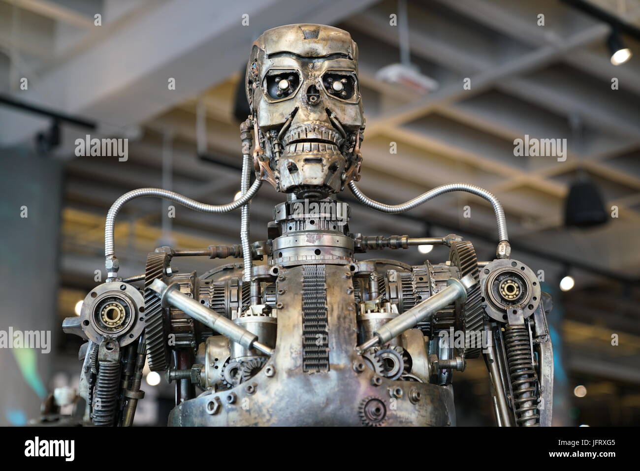 Los Angeles, California, USA - JUNE 25, 2017: Cyberdyne Systems Model 101 Series T-800 Terminator metal endoskeleton in the souvenirs gift shop Stock Photo