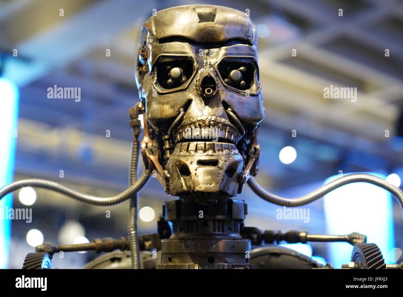 Los Angeles, California, USA - JUNE 25, 2017: Cyberdyne Systems Model 101 Series T-800 Terminator metal endoskeleton in the souvenirs gift shop Stock Photo