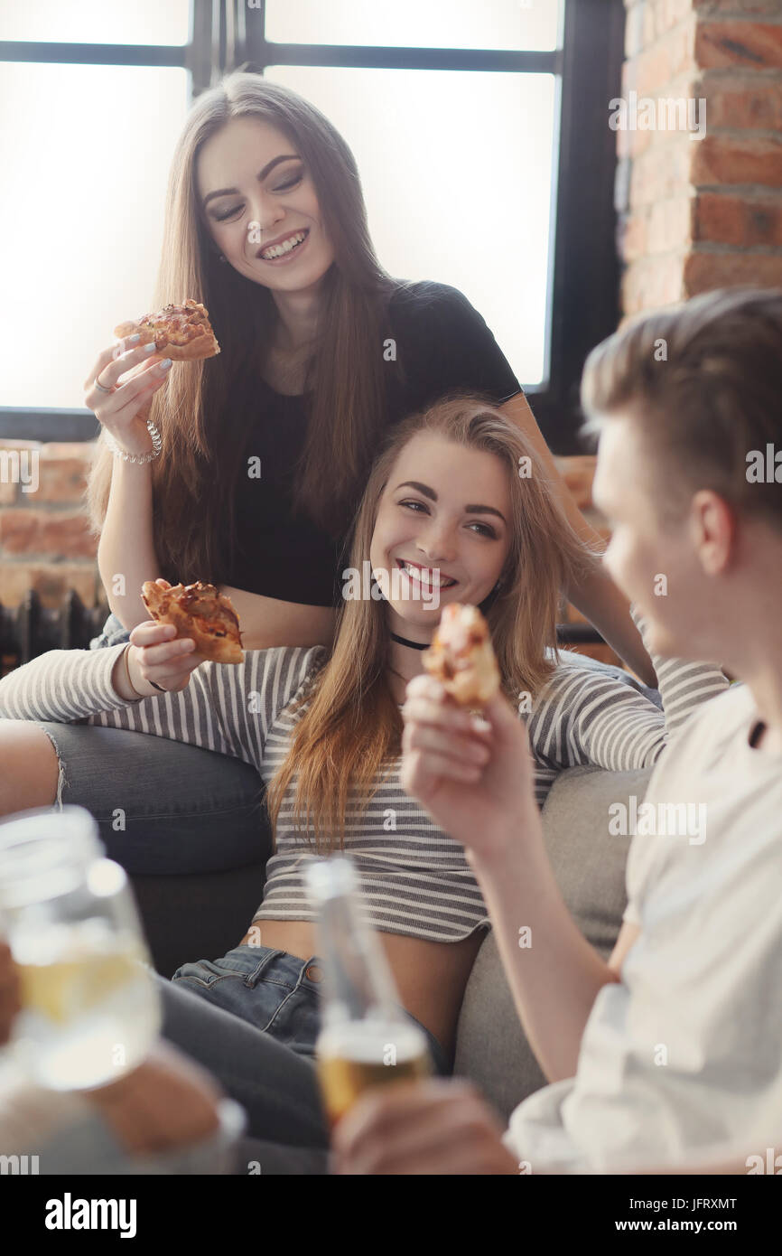 Fun and entertainment. Teenage party indoor Stock Photo
