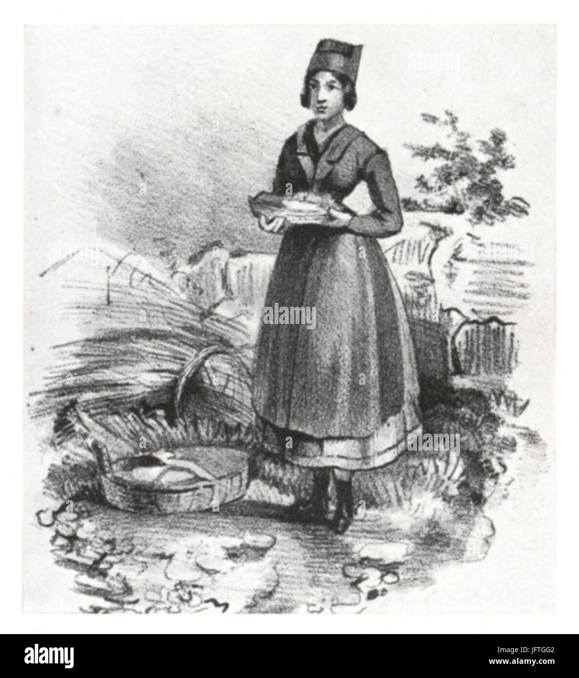 1  Mädchen aus der Gegend St. Peter (Grätzer Kreis), Lith. um 1860 unbek. Künstler Stock Photo