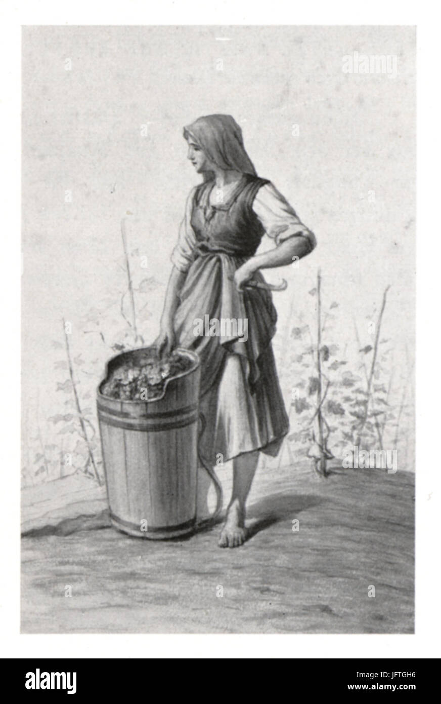 1  Winzerin aus der Luttenberger Gegend, Aquarell von J. Lepuschütz, 1892 Stock Photo