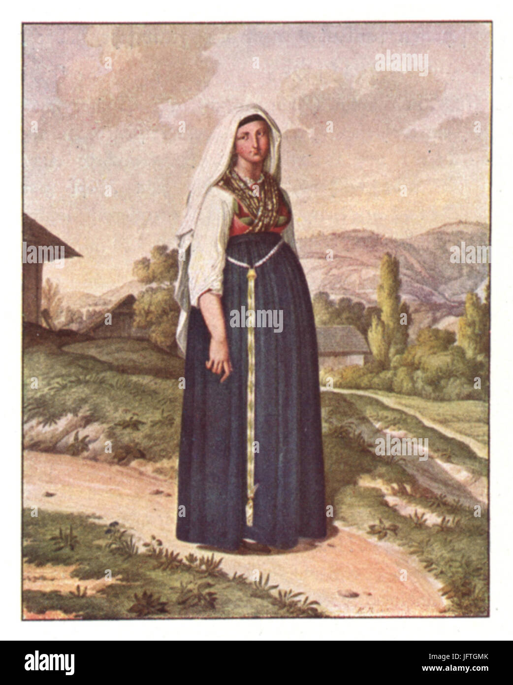 137 eine wendische Frau aus der Gegend von Roitsch, Aquarell von Karl Ruß (1811) Stock Photo