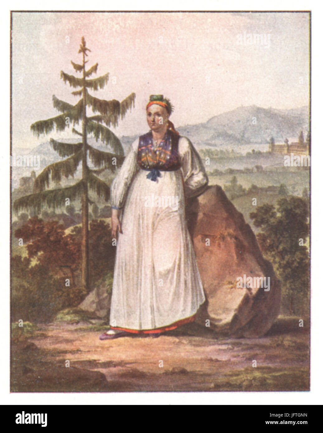 142 Mädchen in der Gegend von Oberburg, Aquarell von Karl Ruß (1811) Stock Photo