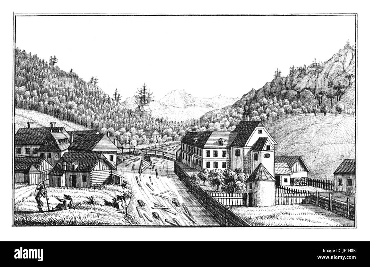 190 Mürzsteg bei Neuberg - J.F.Kaiser Lithografirte Ansichten der Steiermark 1830 Stock Photo