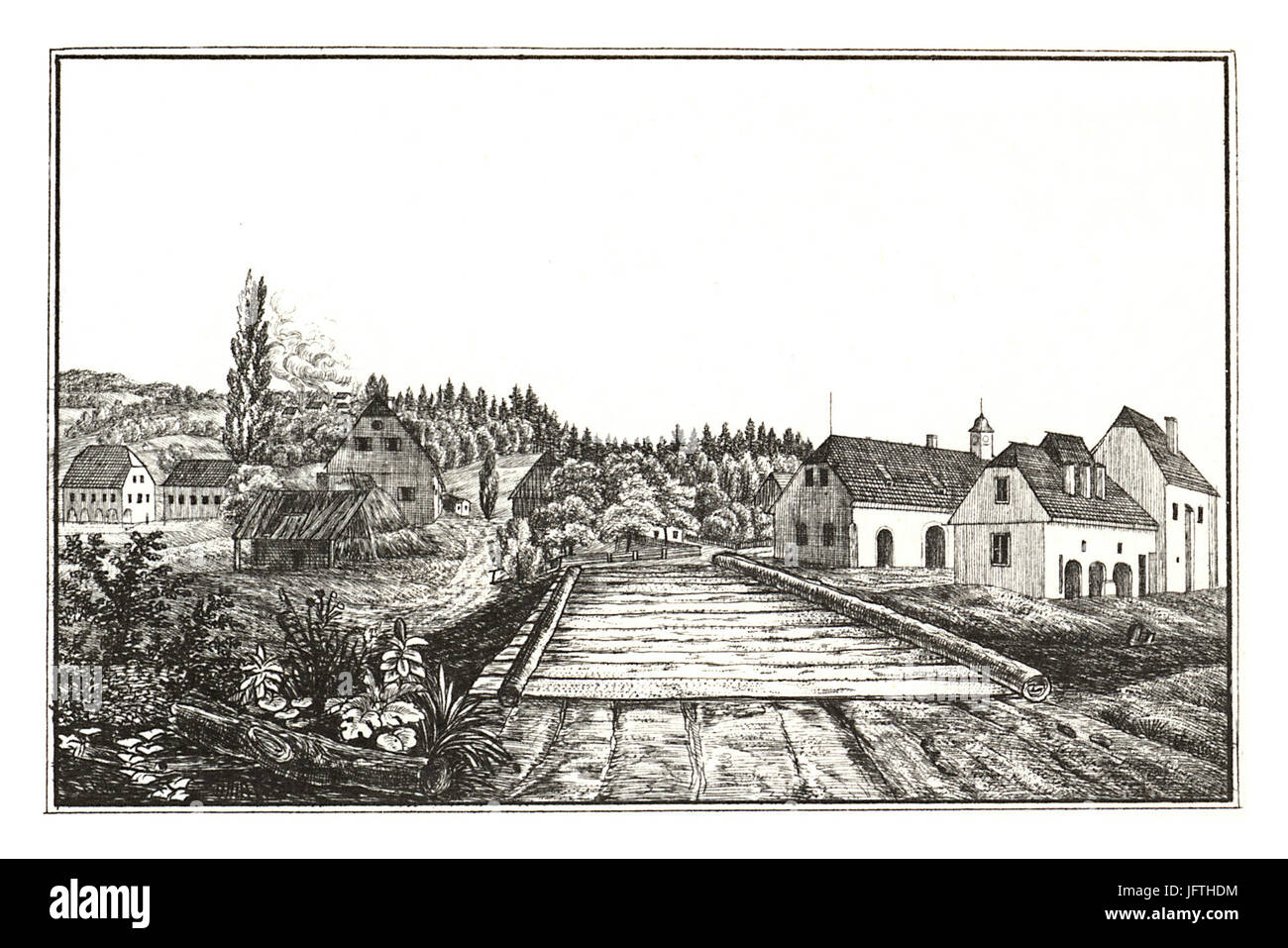 205 Oberdorf, Glashütte, Bärnbach - aufg. von Alex Kaiser - J.F.Kaiser Lithografirte Ansichten der Steiermark 1830 Stock Photo