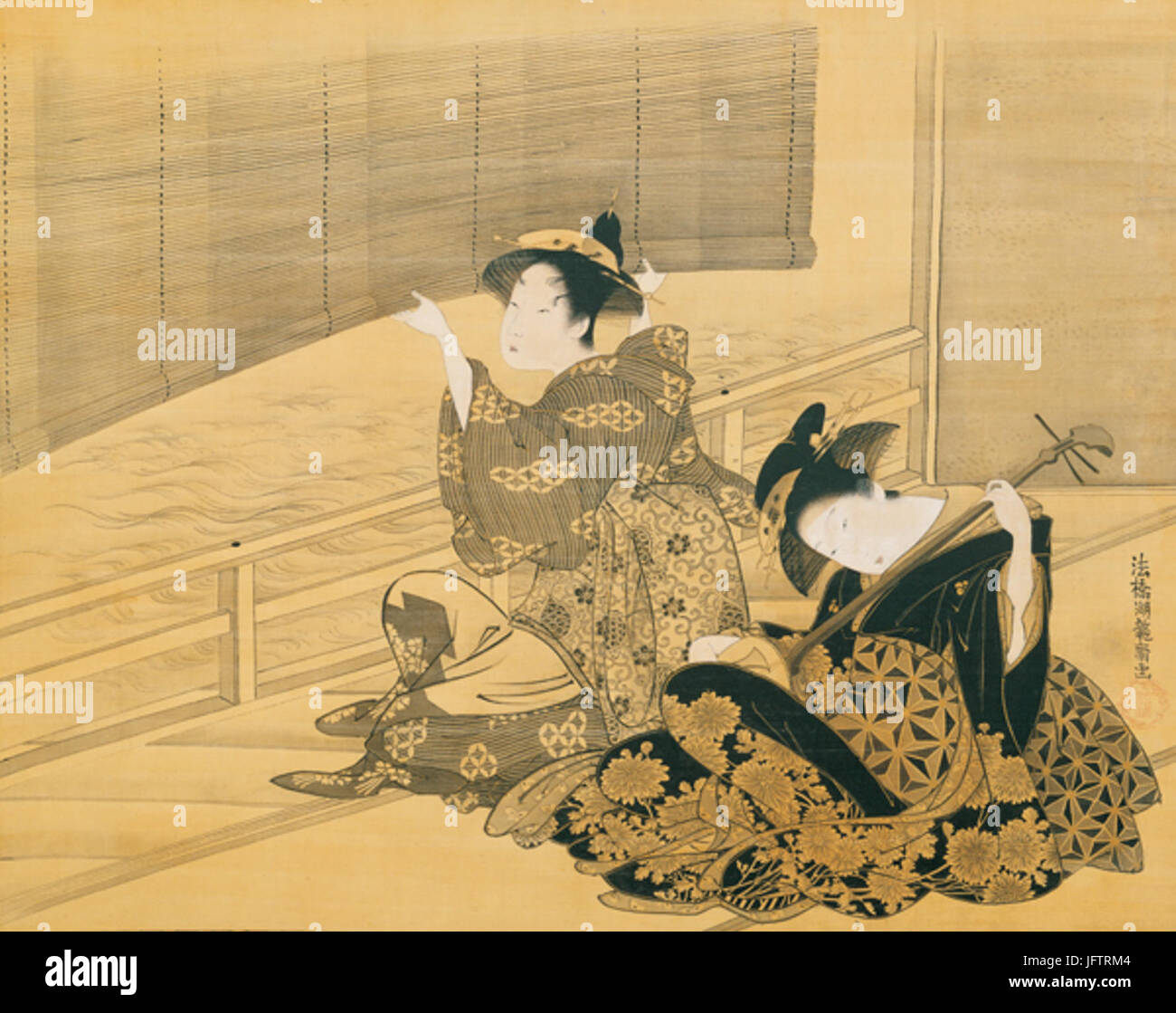 Courtesan Playing the Samisen  by Isoda Koryusai c. 1785 Stock Photo