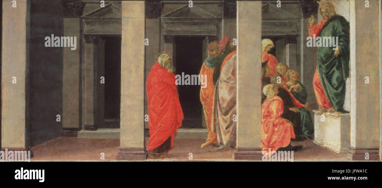 Botticelli pala delle convertite predella 02 Maddalena che ascolta la predica di Cristo Stock Photo