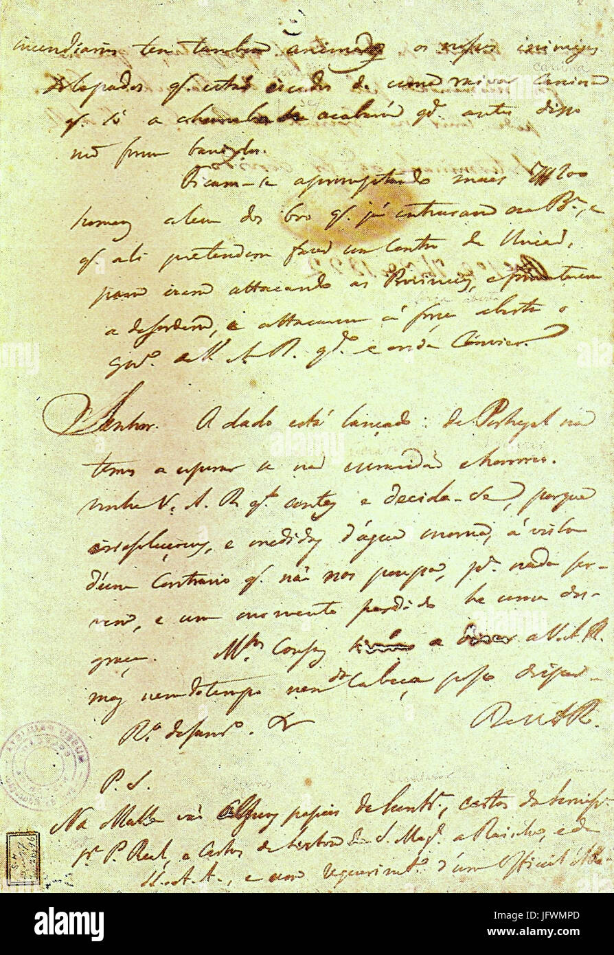 Carta de José Bonifácio a Dom Pedro Stock Photo