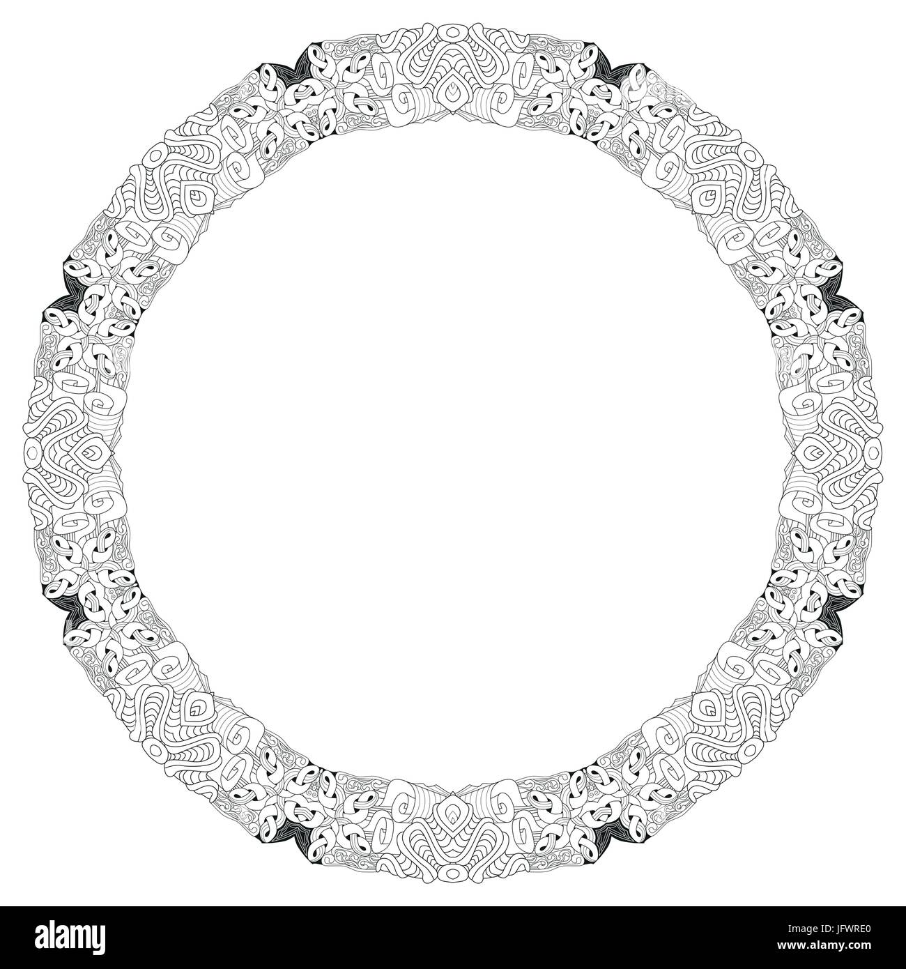 Round frame for coloring. Vector decorative zentangle object Stock