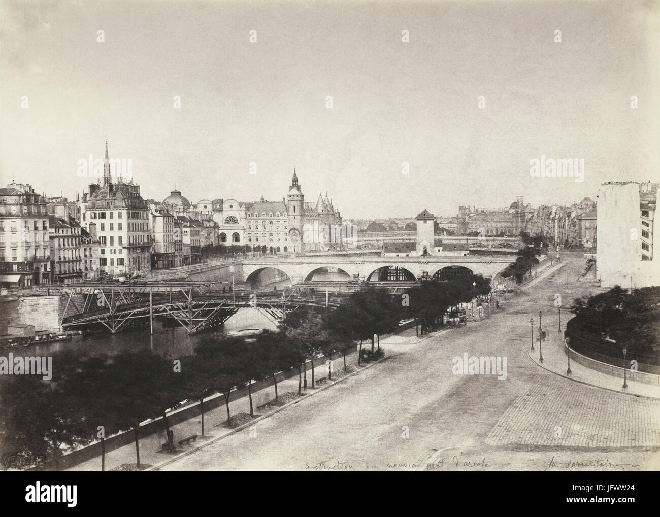 Charles Nègre, Construction du pont d Arcole, 1855 Stock Photo