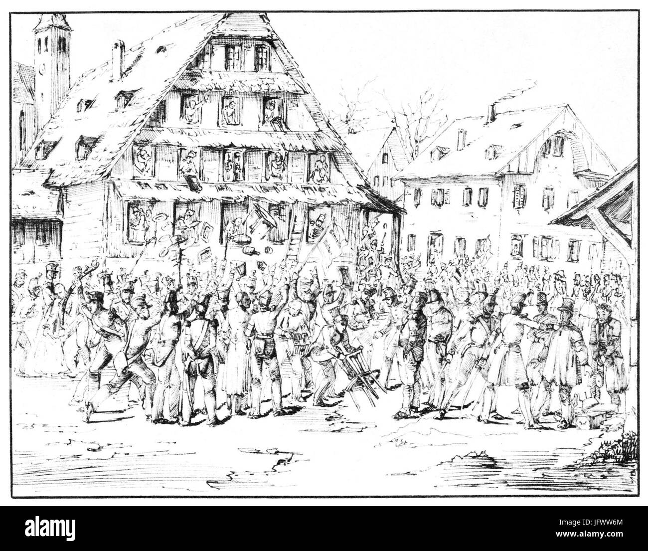 Charles-Alexandre Steinhäuslin 17 - Des soldats de la brigade Frei pillent l' auberge du Kl6sterli, à Malters (25.11.1847) Stock Photo