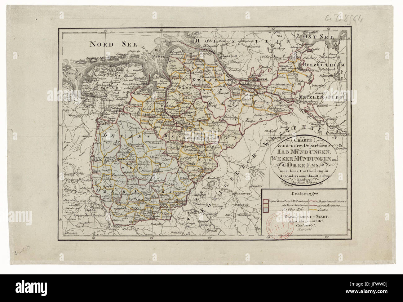 Charte von den drey departements - Elb Mündungen, Weser Mündtengen und Ober Ems - 1811 - btv1b84589357 Stock Photo