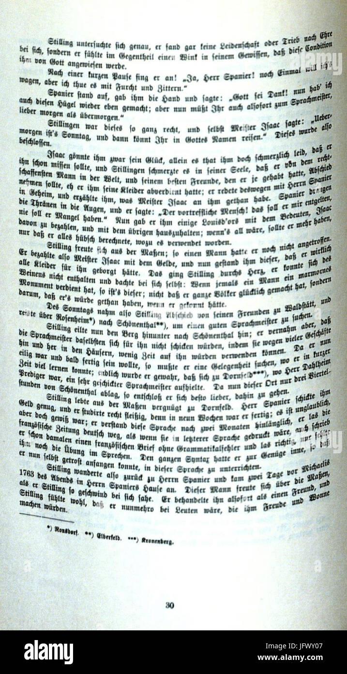 CHRONIK DER FAMILIE FLENDER, Ludwig Voss (Verlag), Düsseldorf 1900, S. 30 (Johann Heinrich Jung, gen. Jung-Stilling, geb. 1740 in Grund im Siegerland, gest. 1817 in Karlsruhe beschreibt Peter Johannes Flender) Stock Photo