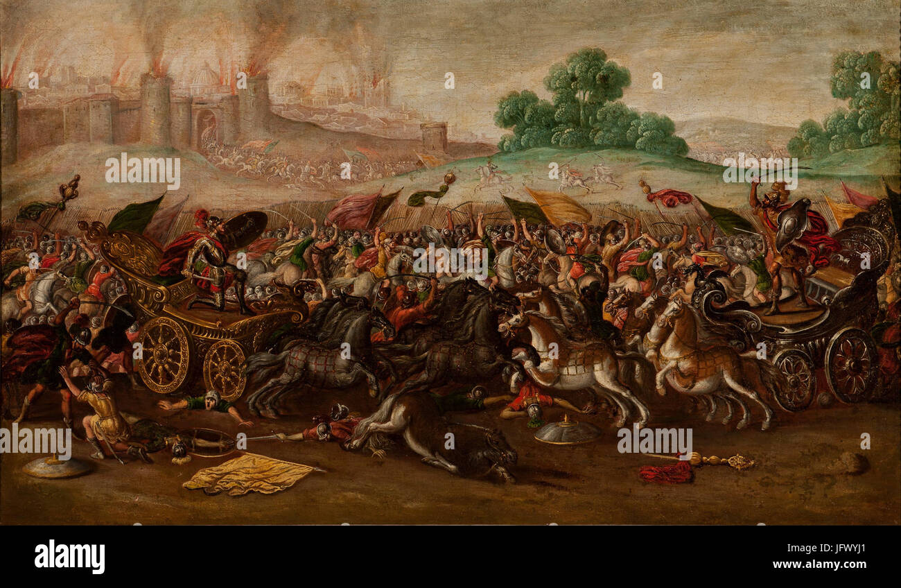 Circle of Juan de la Corte - The Burning of Jerusalem by Nebuchadnezzar s Army - Google Art Project Stock Photo