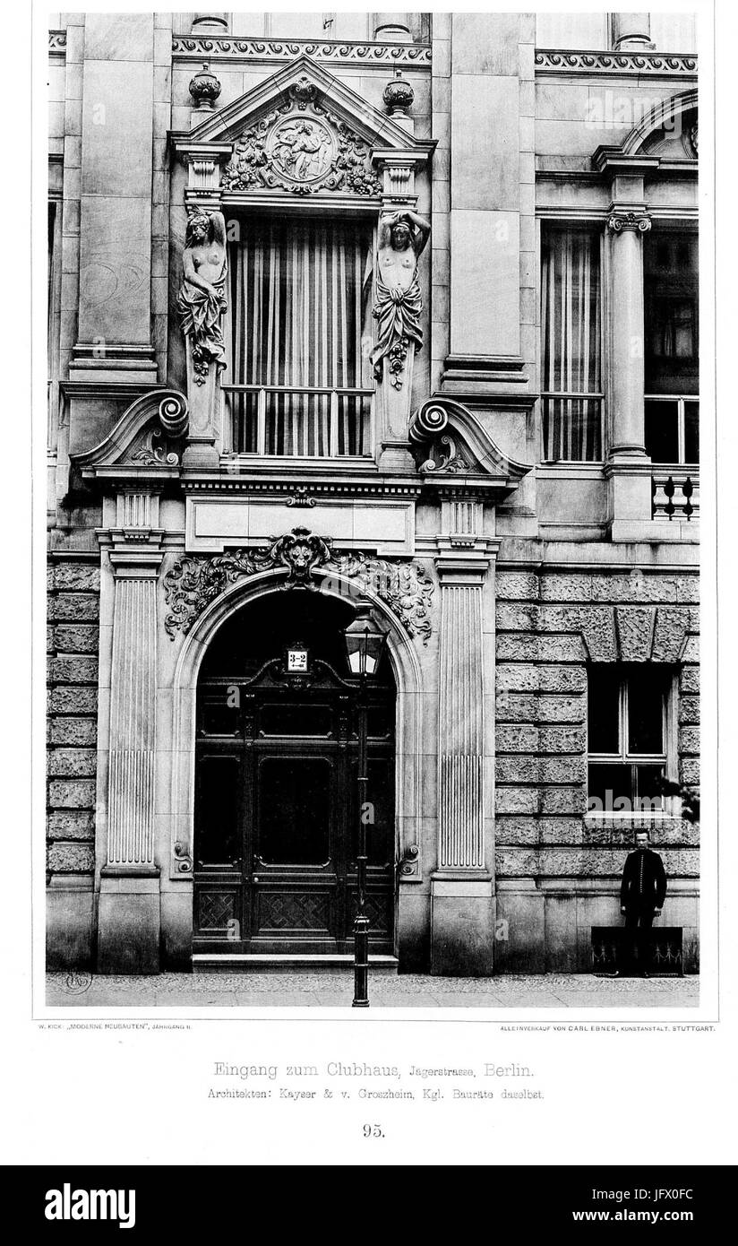 Clubhaus in der Jägerstrasse, Eingang, Berlin, Architekt Kayser & v. Groszheim, Kgl. Bauräte Berlin, Tafel 95, Kick Jahrgang II Stock Photo