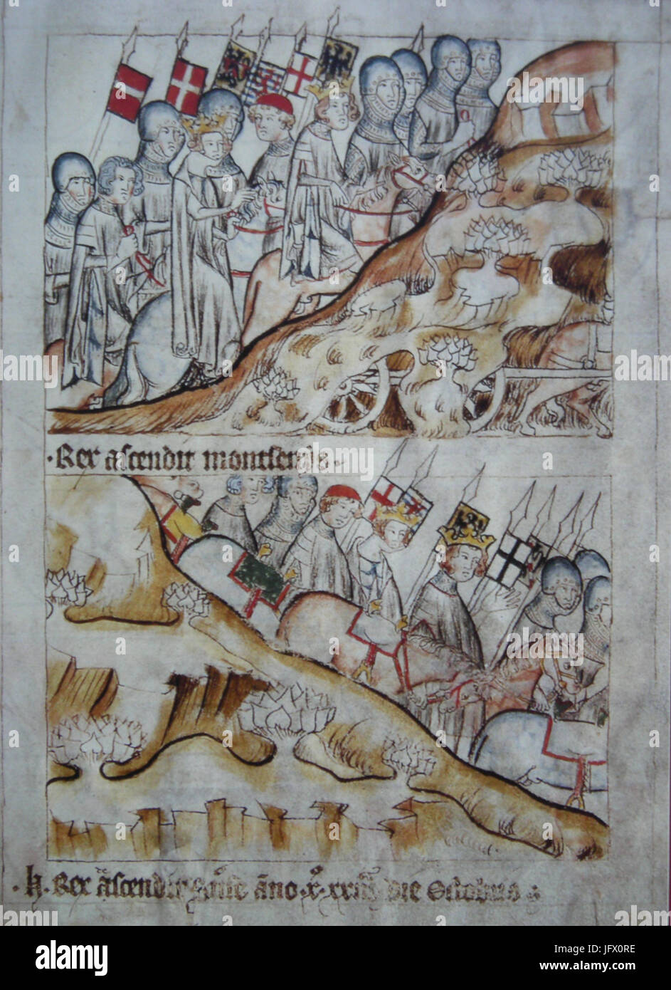 Codex Balduini Trevirensis - Alpenüberquerung Heinrich VII Stock Photo