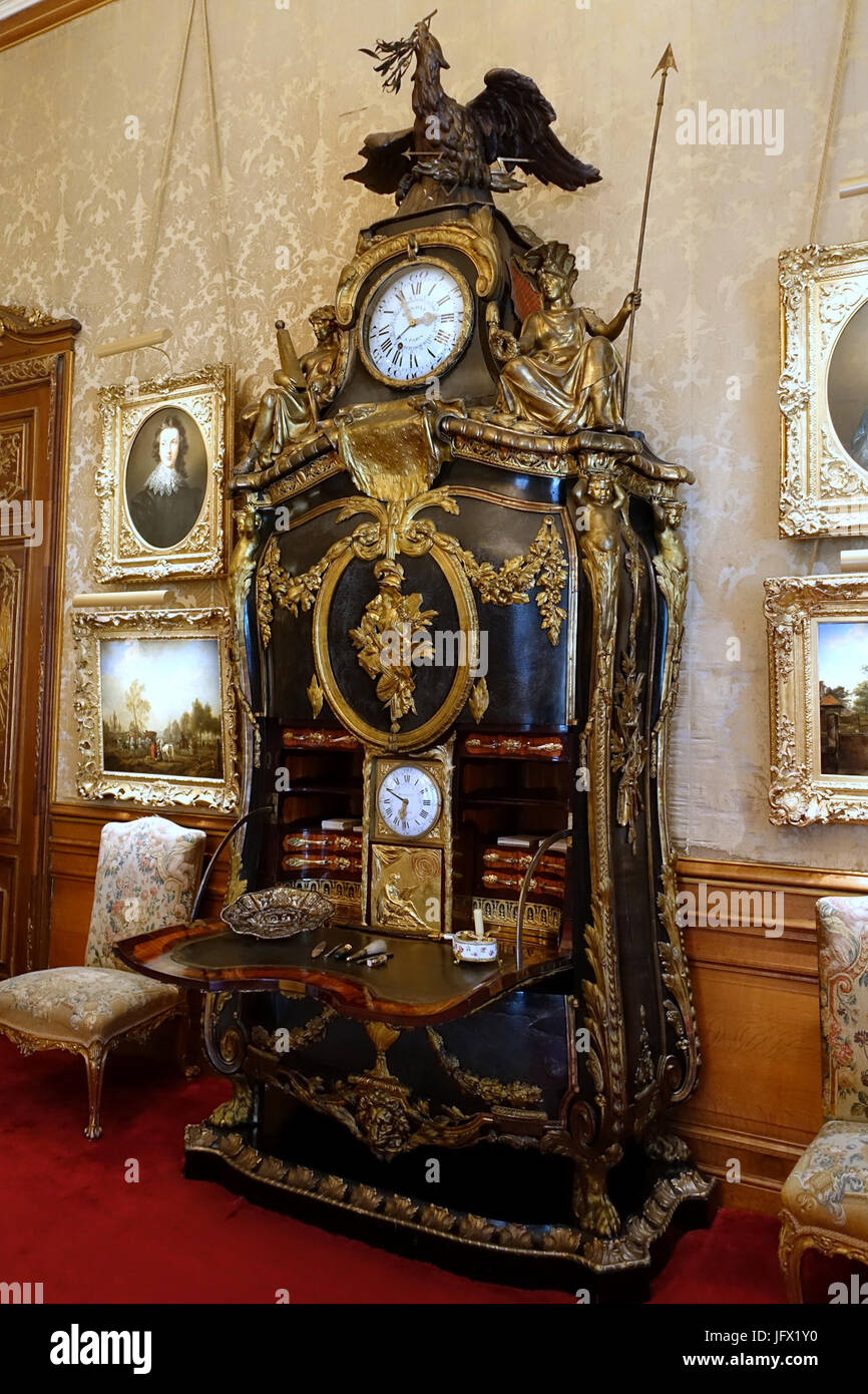 Combined fall-front desk, cabinet, and clock, by René Dubois and Jean Goyer, France, c. 1770 - Waddesdon Manor - Buckinghamshire, England - DSC07684 Stock Photo